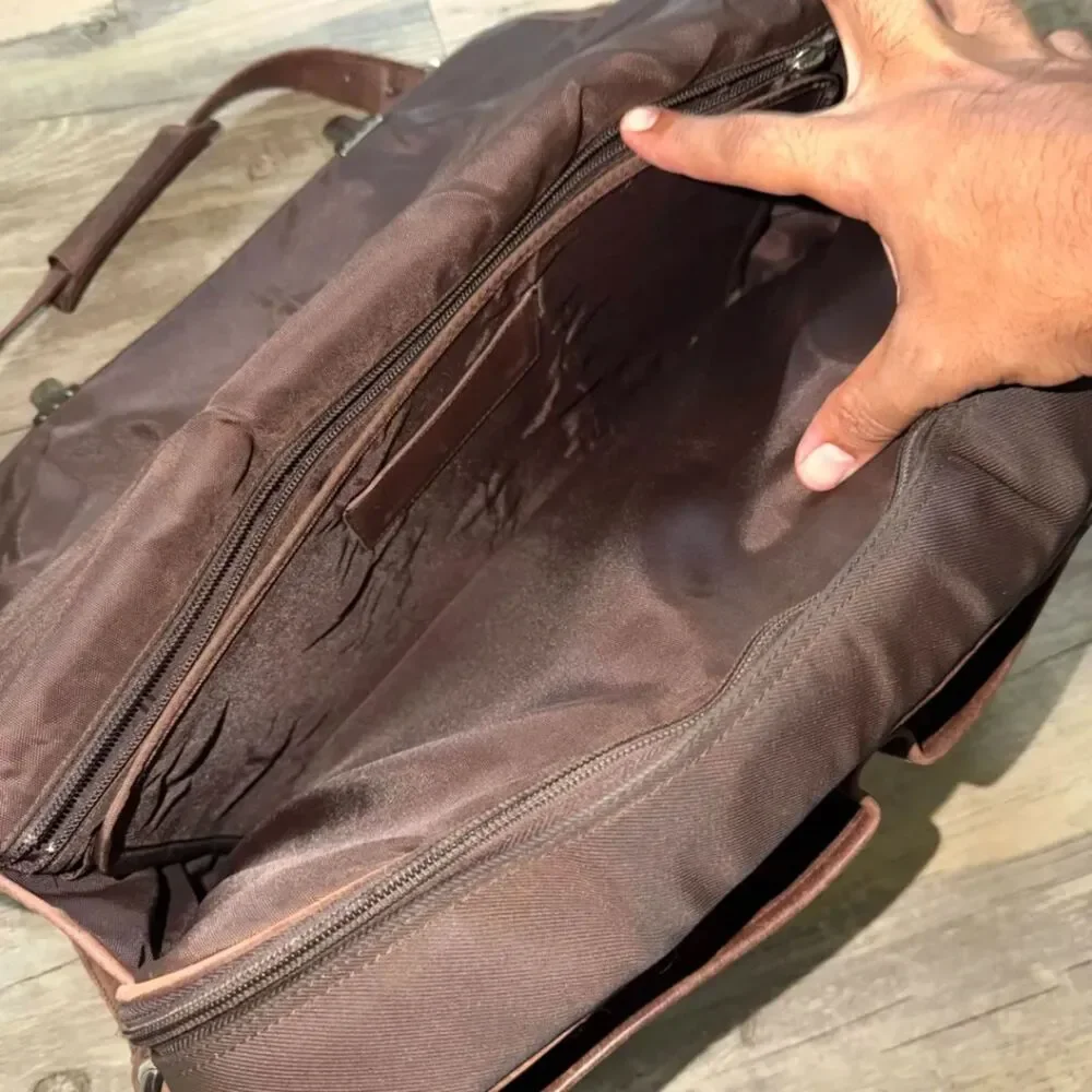 Vintage Coach Brown Classic Leather Nylon Briefcase Messenger Bag 5113
